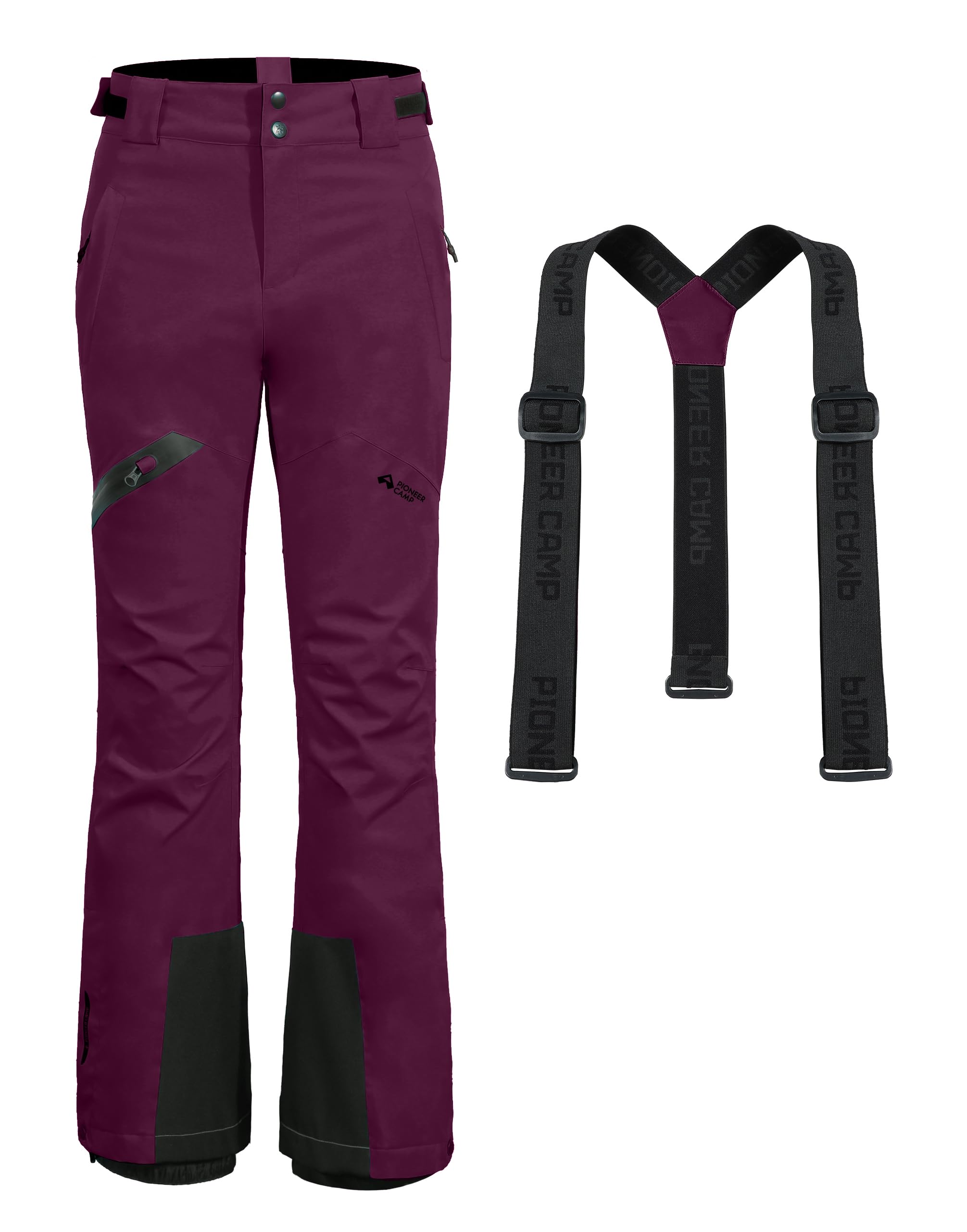 Pioneer Camp Pantaloni da Sci da Donna Cuciture Nastrate Impermeabili Ghette da Neve Integrate Ginocchio Articolato Bretelle Staccabili Regolabili Pantaloni Softshell Invernali da Esterno