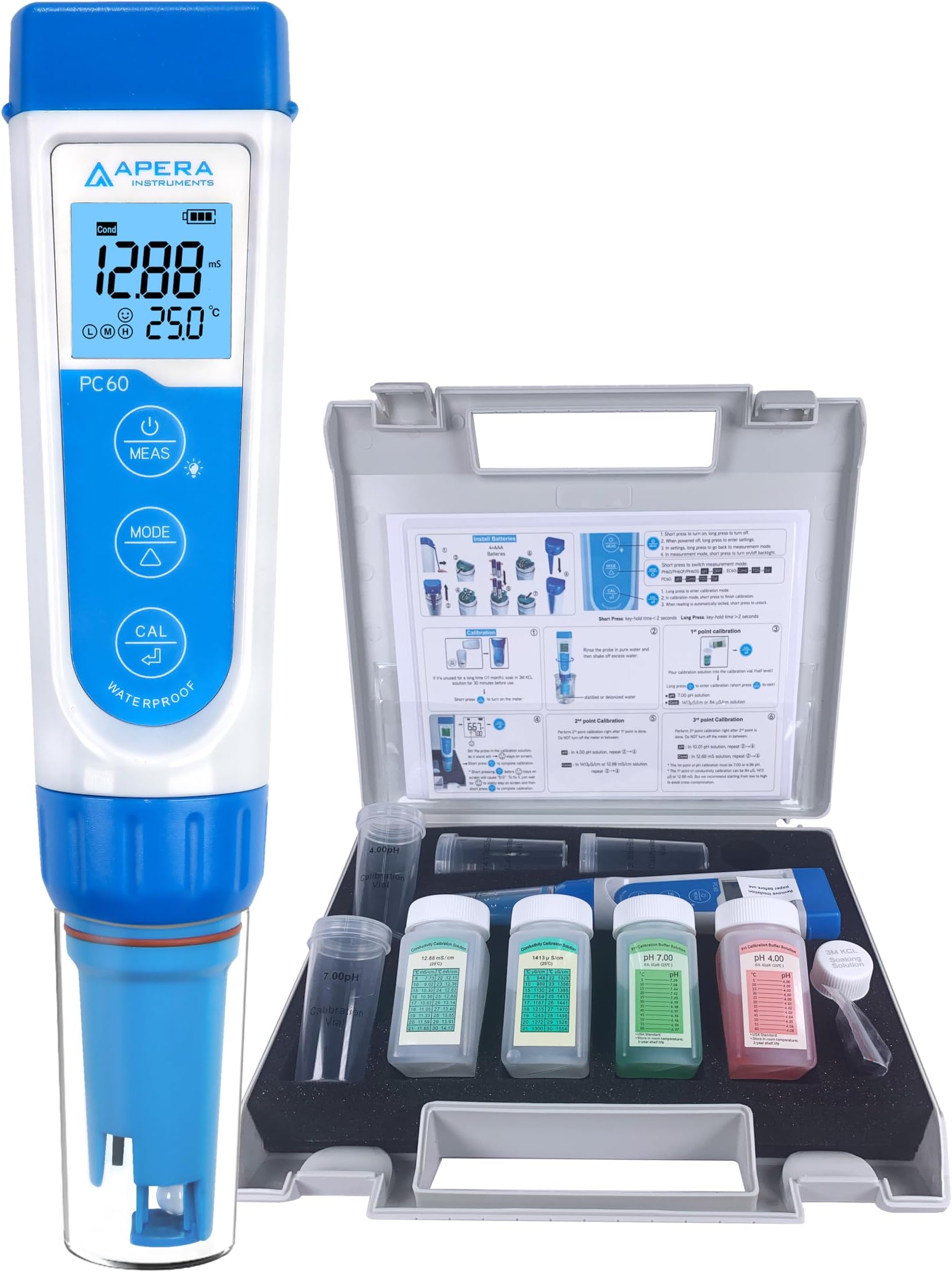 AI316 Premium Series PC60 5-in-1 Waterproof pH/EC (Conductivity) /TDS (ppm) /Salinity (ppt) /Temp. Multi-Parameter Pocket Tester Kit