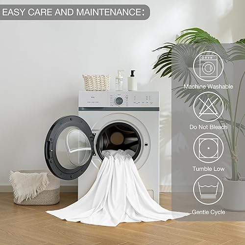 Miniatura 5 de Juego de sábanas blancas de tamaño matrimonial, juego de sábanas bajeras y fundas de almohada de bolsillo profundo, 4 piezas de microfibra de