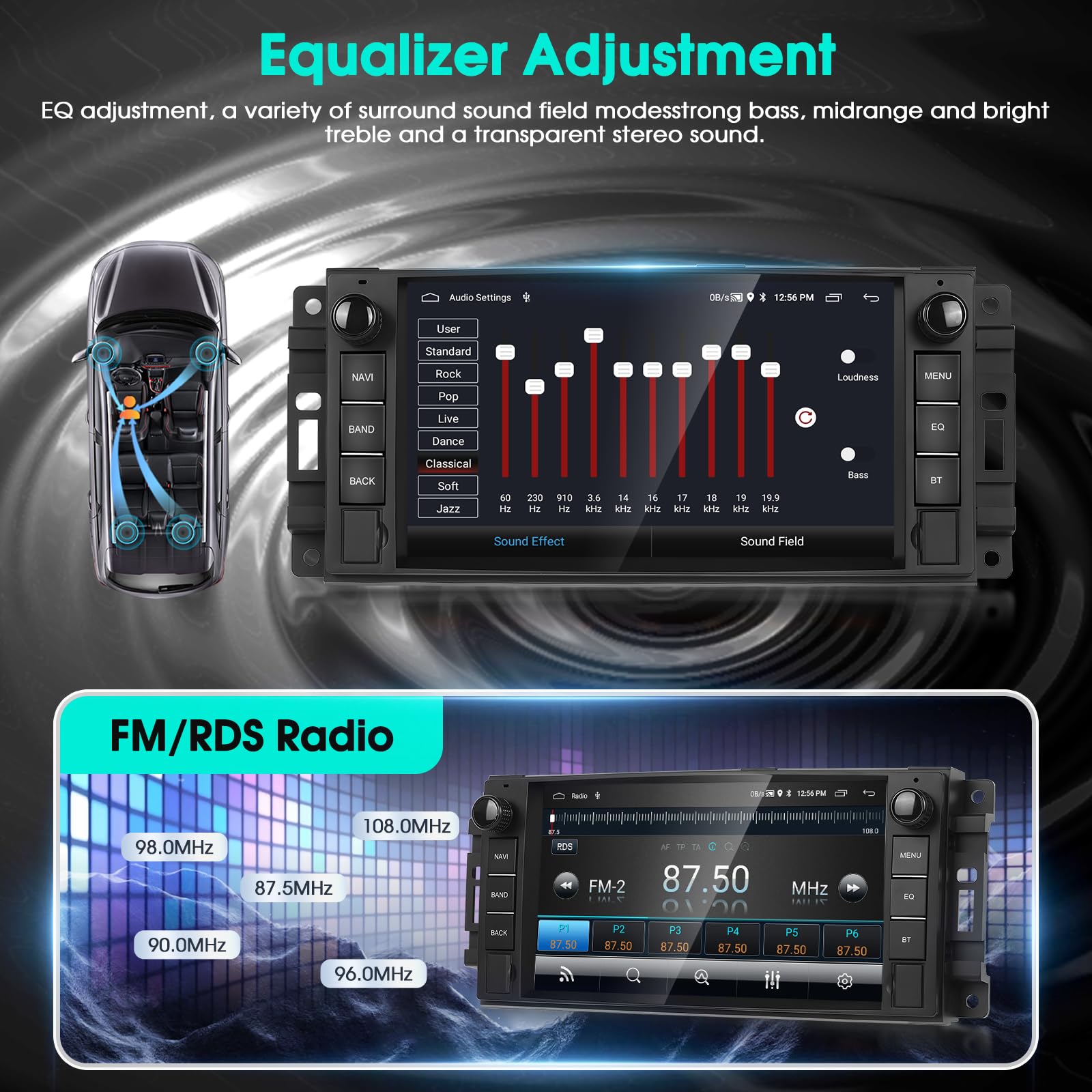 Autoradio für Epica Sebring 300C Jeep Patriot Dodge Challenger, 7'' Radio Stereo Android 15 Carplay Android Auto Radio 2G+64G, DAB+ OBD2, EQ, GPS, WLAN, 720P AHD Rückfahrkamera, Mikrofon