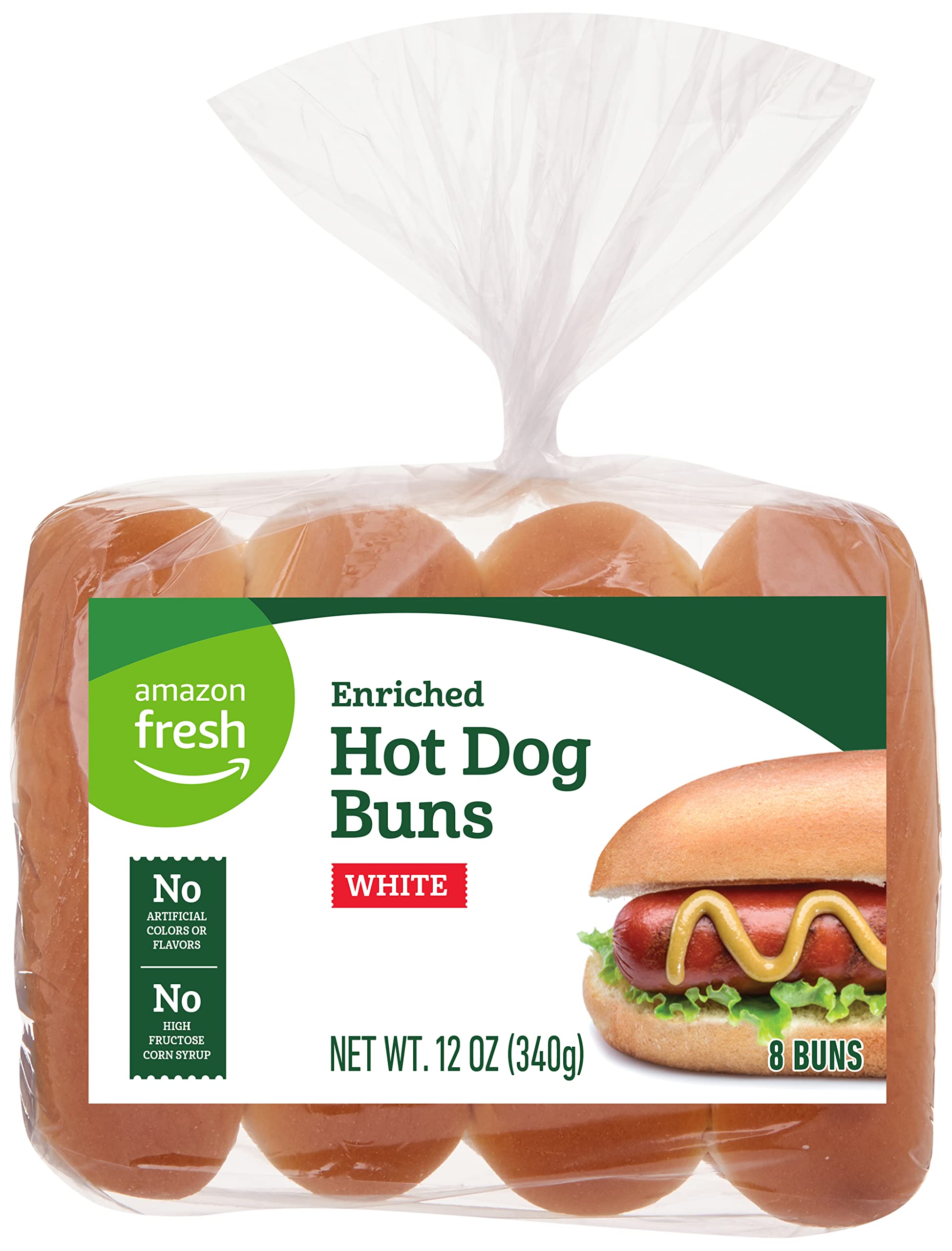 Amazon Fresh, White Hot Dog Buns, 12 Oz