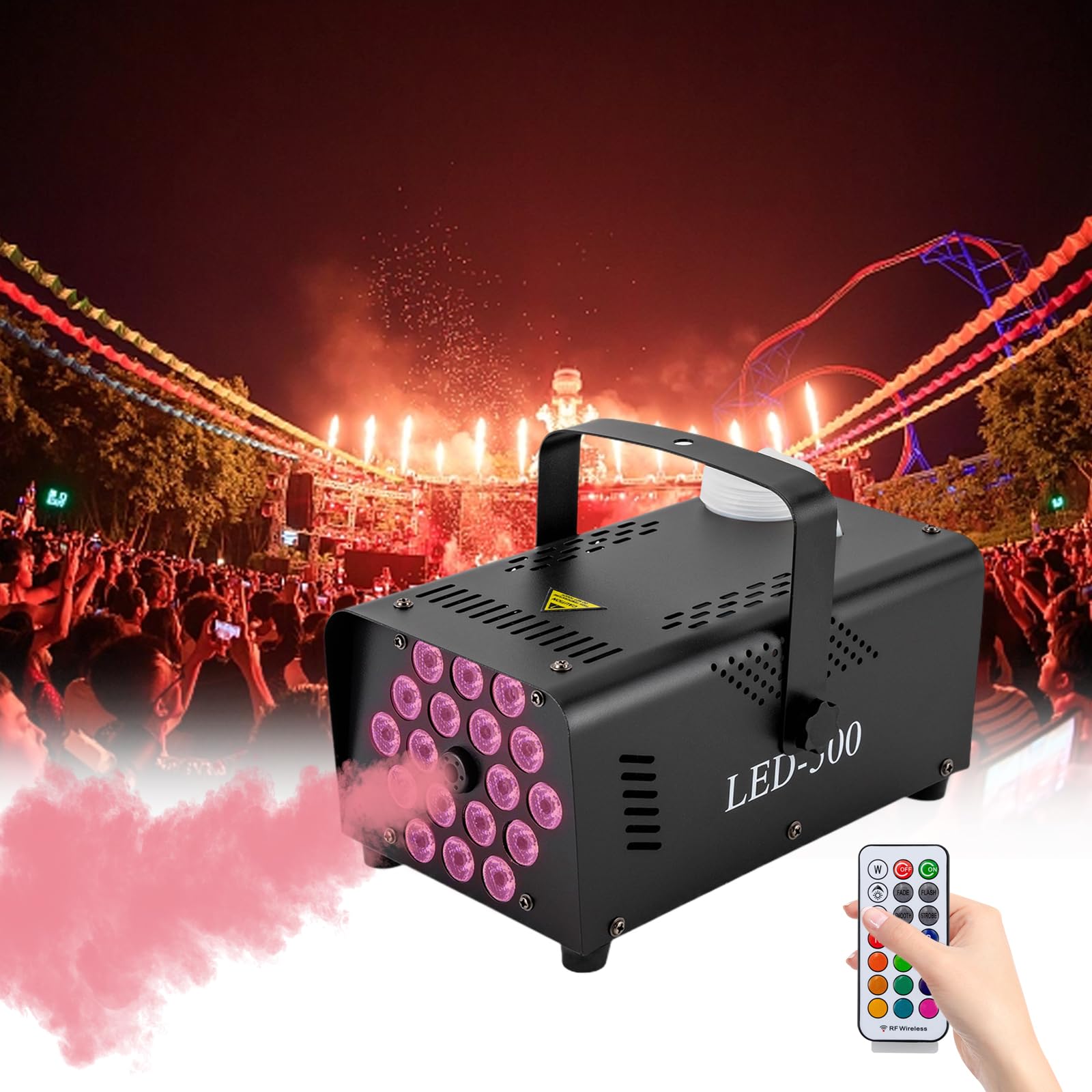 Nebelmaschine, 18 LEDs, RGB, 500 W, Fernbedienung, 2500 CFM, DJ-Szene, EU