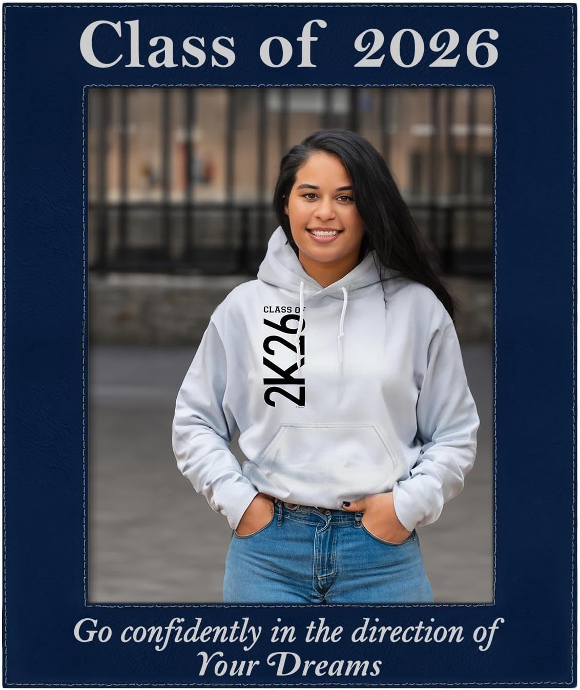 ThisWear Large Photo Frame Class of 2026 Go Confidently Direction of Dreams Laser Engraved Leatherette 8x10 Photo Frame Navy
