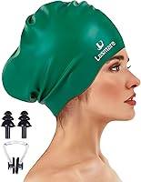 Vista 17 de Large Long Hair Swim Cap with Extra Room for Women Men, Silicone Swimming Cap for Long Thick Hair with Ear Plugs Nose Clip Set, Adult Waterproof