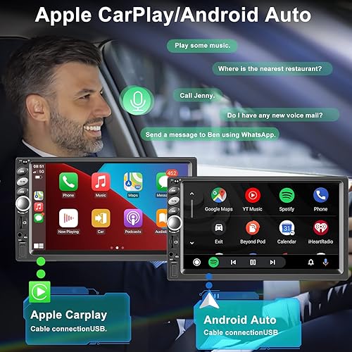 Miniatura 3 de Estéreo de coche de doble DIN, radio de pantalla táctil de 7 pulgadas con CarPlay Android Auto Reproductor multimedia para coche, espejo Link