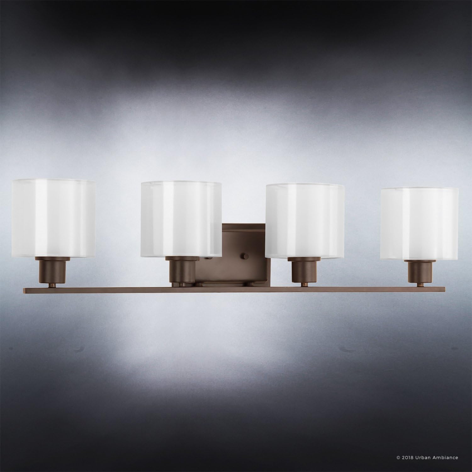 Urban Ambiance Luxury Cosmopolitan Bathroom Vanity Light, Large Size: 7.375" H x 32.5" W, with Transitional Style Elements, Olde Bronze Finish and White Shade, UHP2515 from The Tacoma Collection