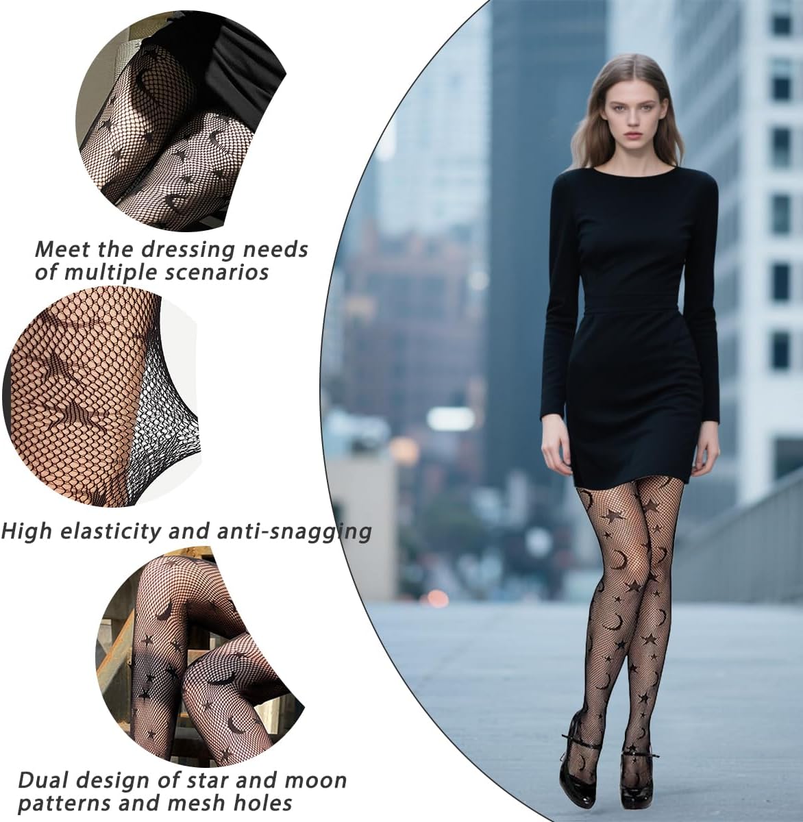 Women Star and Moon Fishnet Tights Stretchy Waistband High Elastic Stockings for Halloween Party Cosplay Costume - Image 3