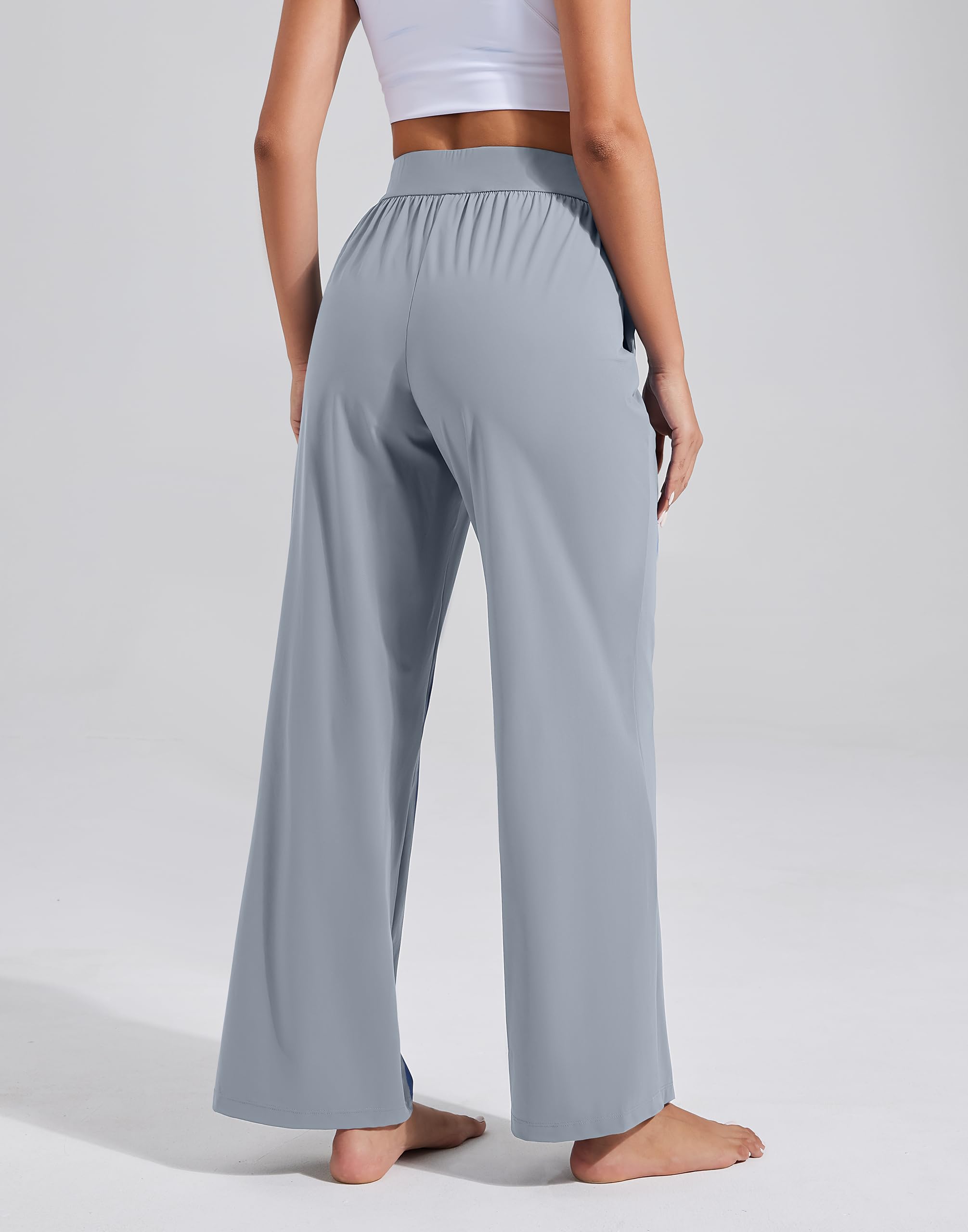 Pioneer Camp Women Cooling Wide Leg Pants Summer Casual Elastic Waisted Trousers Palazzo Beach Pants with Pockets Grey