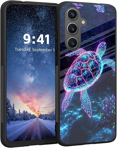 Tudguiloae for Samsung Galaxy S25 Phone Case, Tempered Glass Back and Soft TPU D