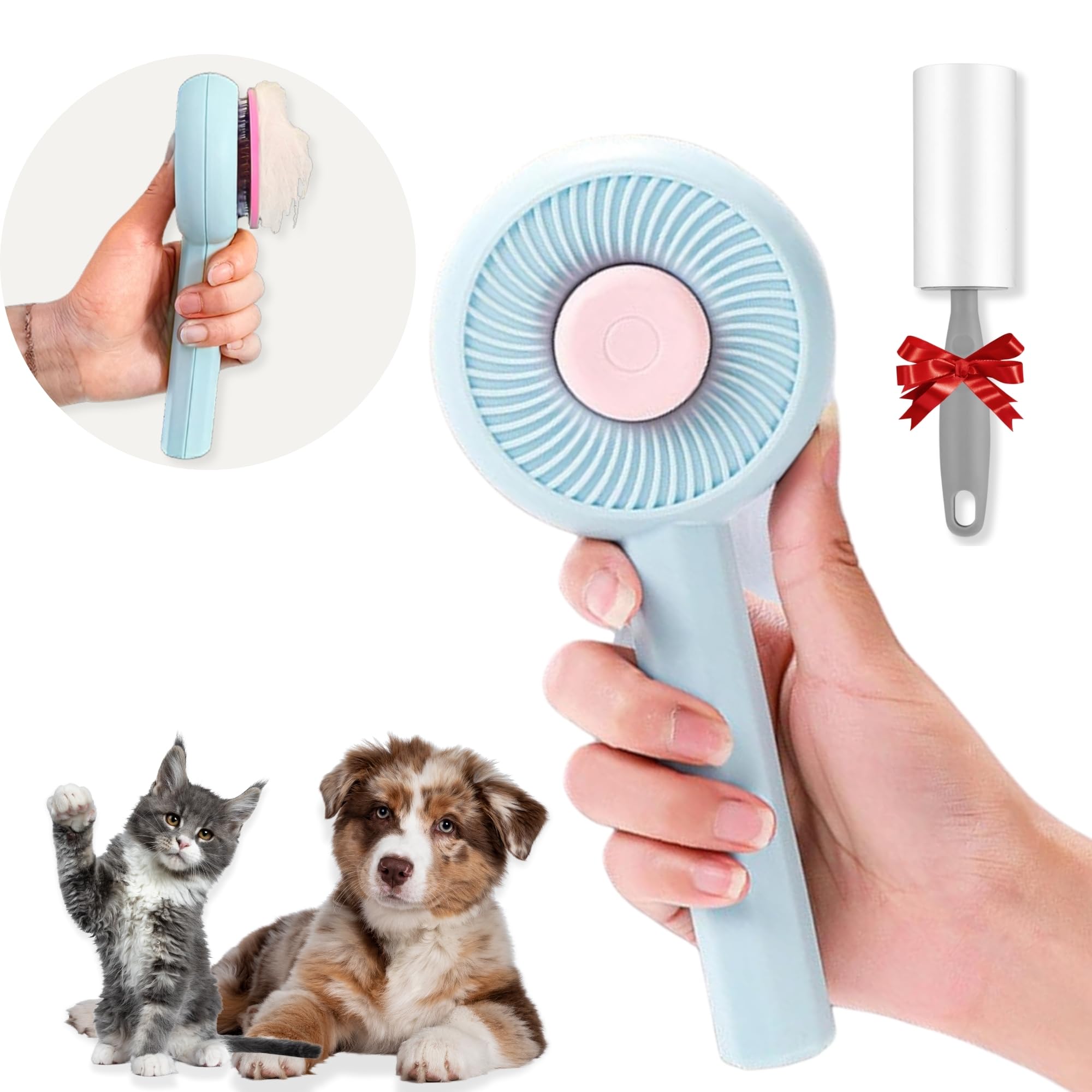 Cepillo Para Gatos y Perros de Pelo Corto y Pelo Largo, Peine Para Gatos, Peine Para Perros, incluye Rodillo Quitapelusas Para Mascotas, Pet brush, Autolimpiante Para Perro Gato Conejo, No Pelo Muerto