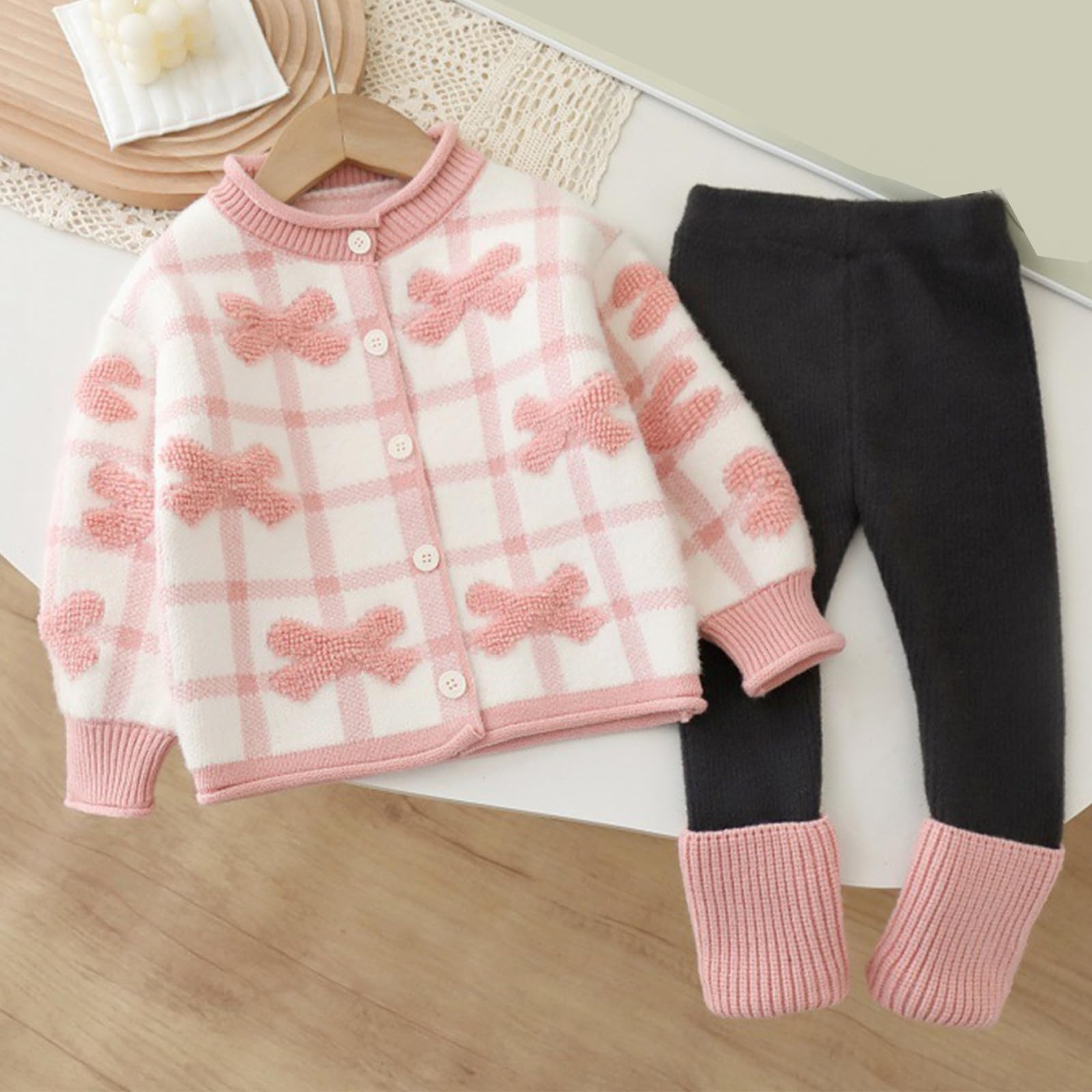 Genérico Conjunto de Suéter Tejido y Leggings para Niñas Abrigo Invierno Prendas Juego Diario Cómodas Edades 2 3 4 5 6 7 Años