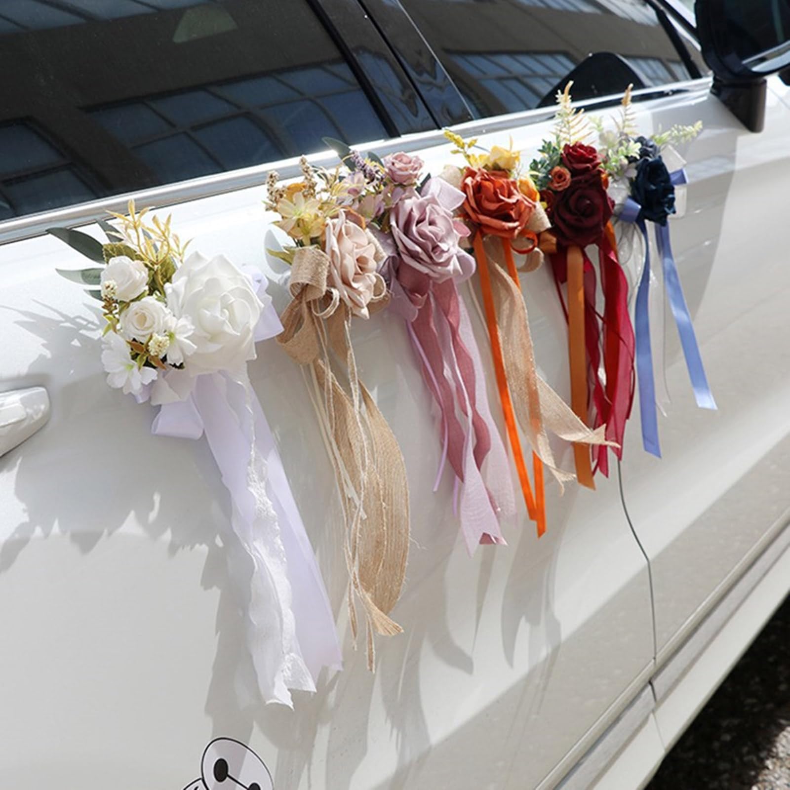 Générique Nœuds de décoration de Voiture de Mariage, 6 pièces, Fleur Artificielle en Soie, Ornement pour poignée de Porte de véhicule, Fausse Fleur, décoration de Voiture de Mariage