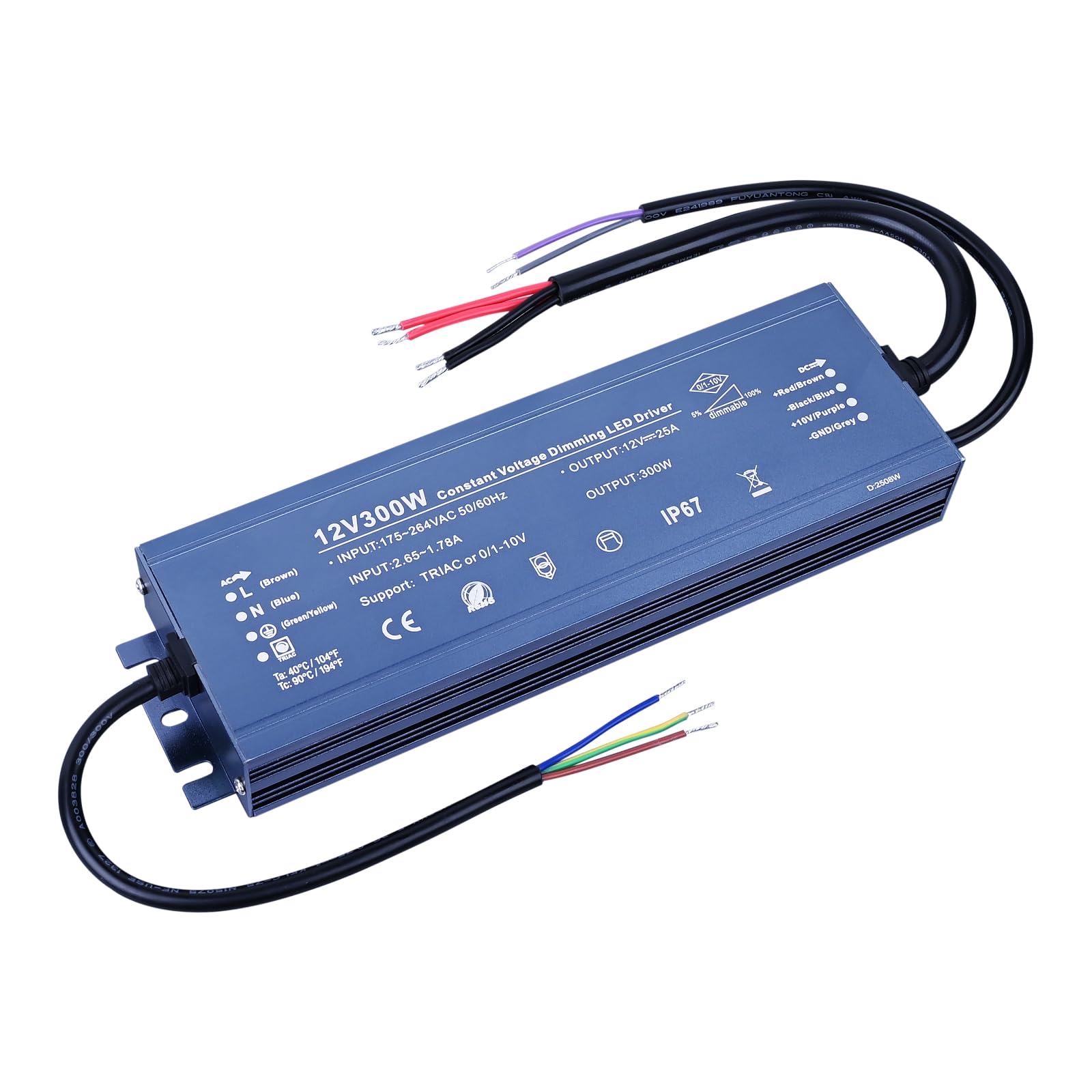 BENLUN Konstantspannung LED Trafo 12V Dimmbar, Netzteil 25A 300W, Treiber AC 230V auf DC 12V, Doppelseitiges Triac Dimmen, LED Driver Outdoor Wasserdichter IP67 für Streifen