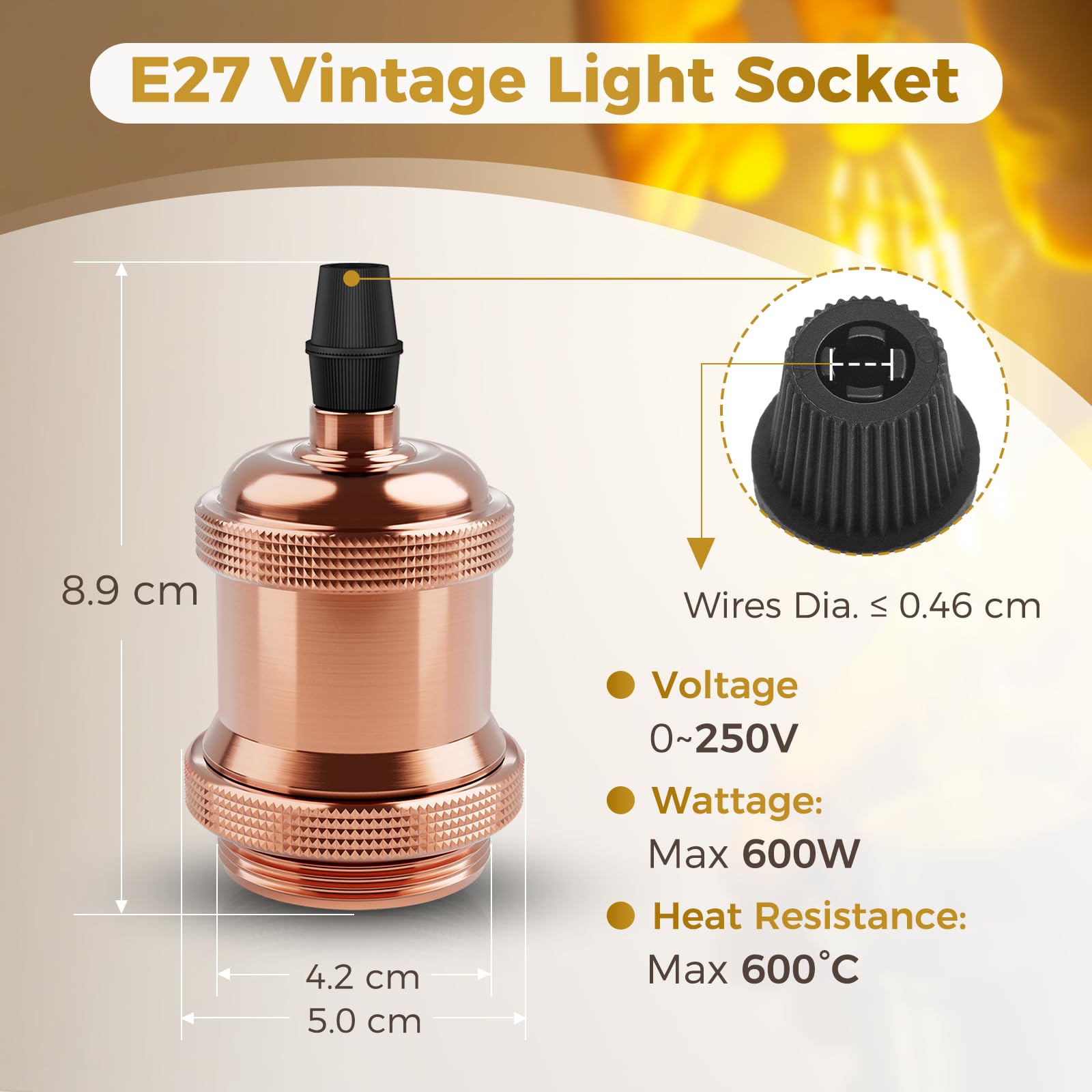 DiCUNO Vintage E27 douille de lampe, Edison retro suspension lampe, Solide céramique adaptateur, 4 Pièces or rose socket