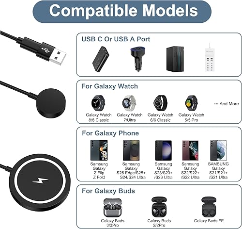 Miniatura 6 de Cargador inalámbrico para Samsung, cargador magnético inalámbrico 2 en 1, cable de carga rápida para Galaxy Watch 87Ultra66 Classic5 Pro54,15W