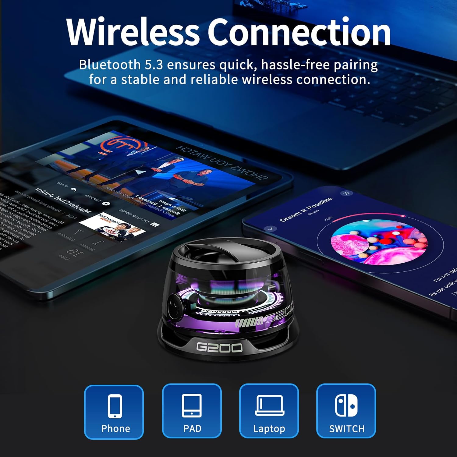 Magnetic Bluetooth Speaker - Mini Speaker Bluetooth Wireless, G200 Magnetic Speakers with Phone Stand, RGB Light, Game Mode, 7H Playtime, Mini Speakers for Camping & Home, Gifts for Teens - Image 8