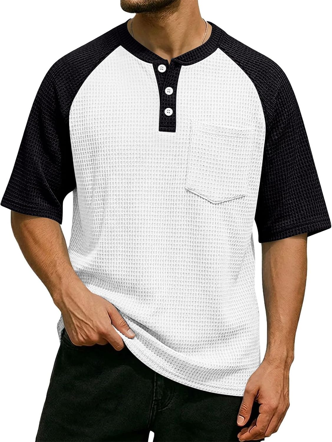 RTRDE Men's Casual Henley Shirts Short Sleeve Color Block Summer Baseball Workout Shirts, S-3XL