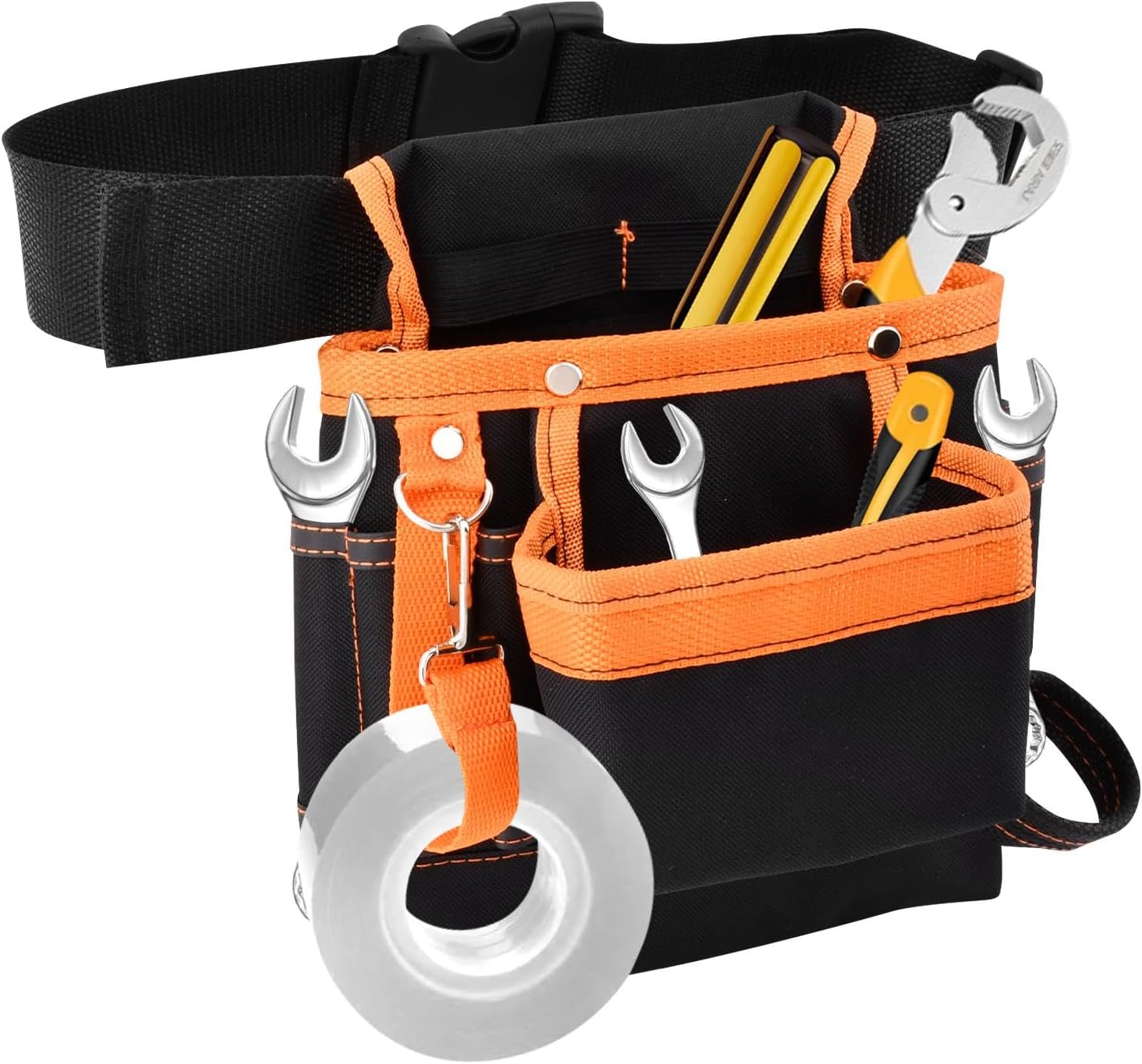 8 Pockets Tool Pouch, Utility Organizer Pouch Waist Bag for Tools, Adjustable Belt Work Apron for for Technician Maintenance Electrician Carpenter Woodworker Roofing Hardware Tools(SIZE:9.45x9.84inch)