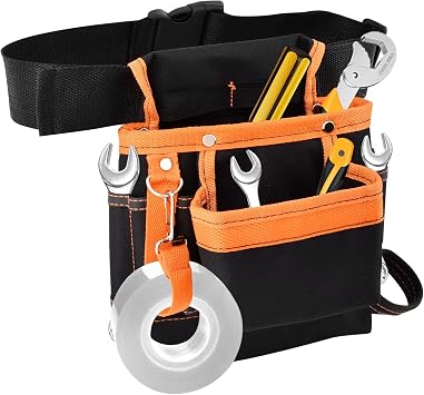 8 Pockets Tool Pouch, Utility Organizer Pouch Waist Bag for Tools, Adjustable Belt Work Apron for for Technician Maintenance Electrician Carpenter Woodworker Roofing Hardware ToolsSIZE9.45x9.84inch