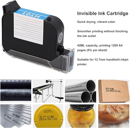 Miniatura 3 de Hilitand Cartucho de tinta invisible de 0.500 in y 1.4 fl oz, cartucho de tinta para impresora de inyección de tinta, máquina de codificación de