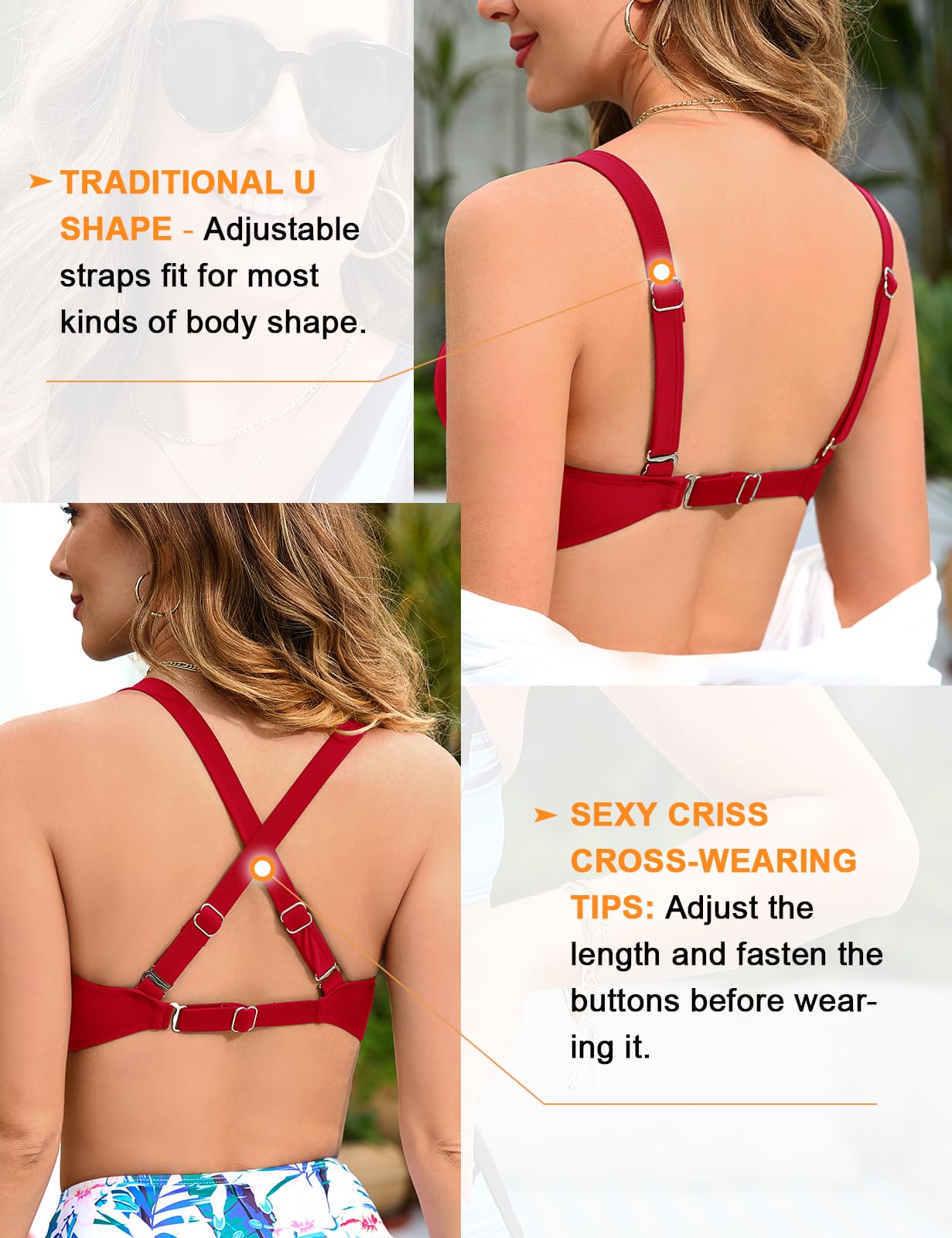 Nadeer Femme Maillots de Bain Deux pièces Taille Haute Élégant Col V Bikini Set Chic Vintage Push Up Ensemble