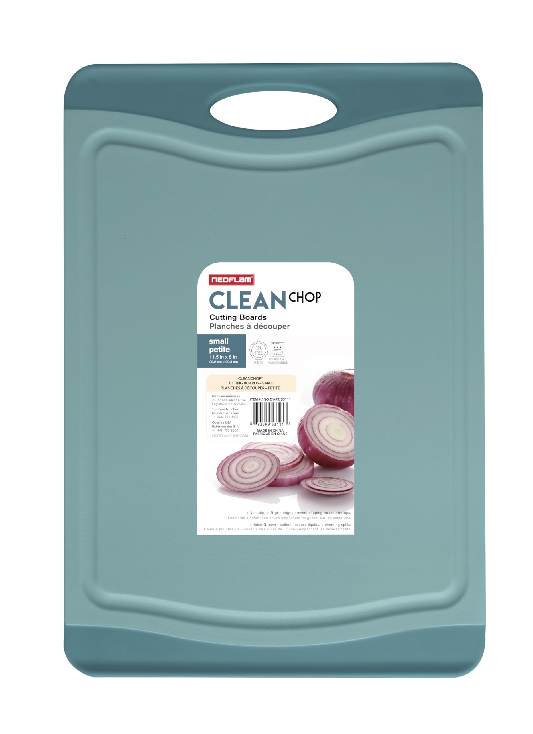 Neoflam Flutto Poly Cutting Board - Blue, Durable Plastic, Knife-Scratch Resistant, Large Handle, Kitchen Essential (11.5 x 8 x 0.4 inches)