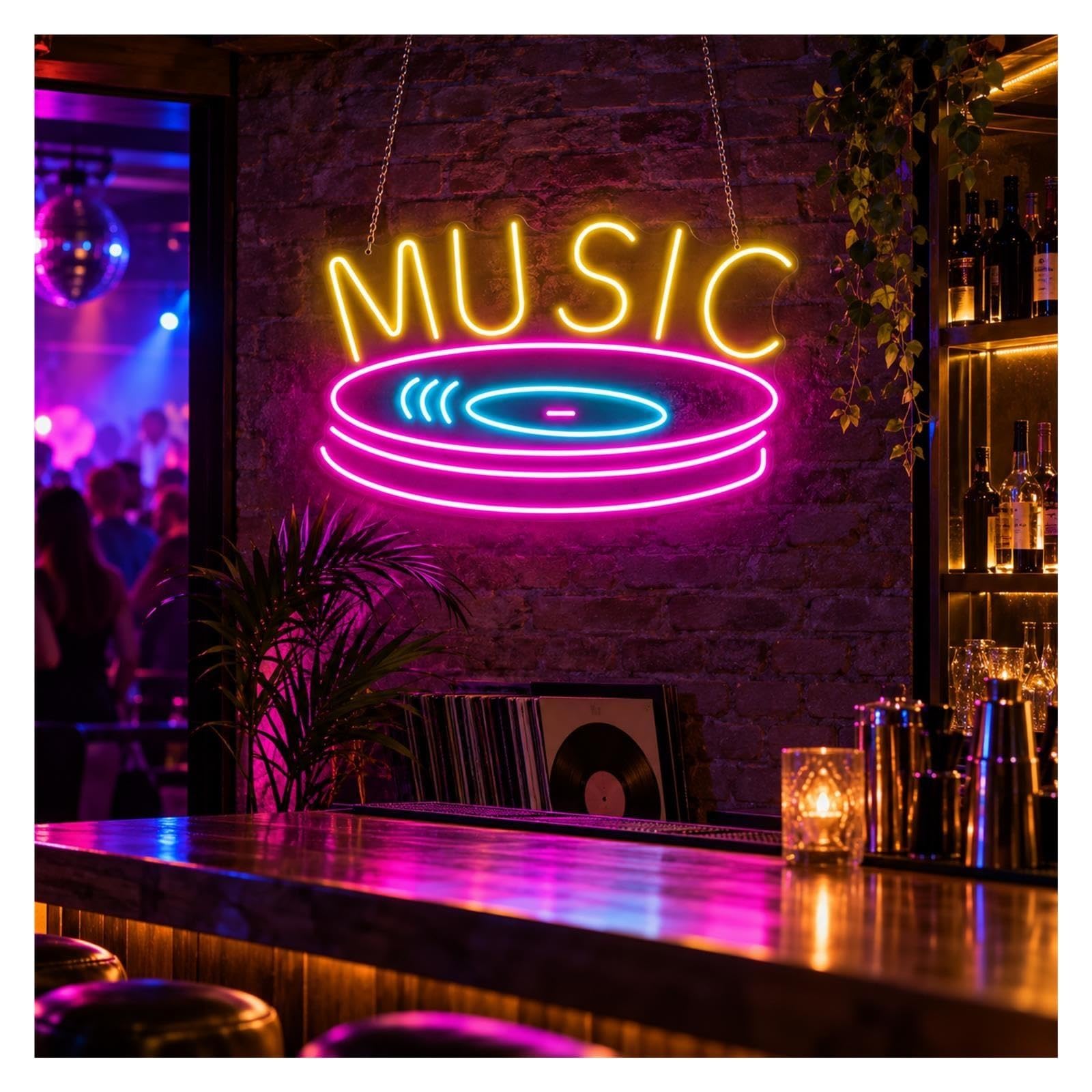 Decoración Lámparas Letrero De Neón Disco Vinilo Musical