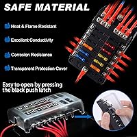 Vista 2 de Bloque de fusibles, soporte de caja de fusibles de 12 V con indicador LED, cubierta impermeable, panel Cyrico de 12 circuitos con bus negativo