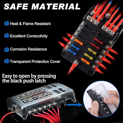 Miniatura 2 de cyrico - Bloque de fusibles, soporte de caja de fusibles de 12 V con indicador LED, cubierta impermeable, panel de 12 circuitos con bus negativo