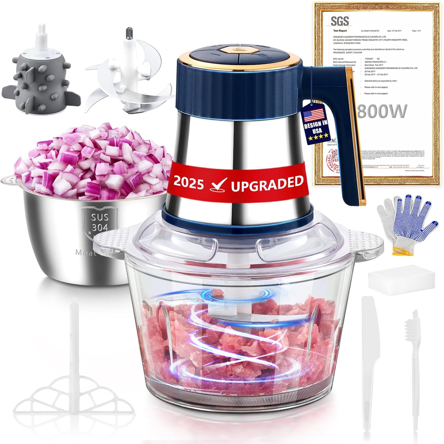 5-in-1 Electric Food Processor【800W Powerful German Motor】【6 Titanium Steel Blades | 6S Meat Grinding】Meat Grinder for Kitchen Use, Food Chopper for Vegetable, Fruits, Nuts, Baby & Pet Food(Blue) 5-in-1 Electric Food Processor【800W Powerful German Motor】【6 Titanium Steel Blades | 6S Meat Grinding】Meat Grinder for Kitchen Use, Food Chopper for Vegetable, Fruits, Nuts, Baby & Pet Food(Blue)