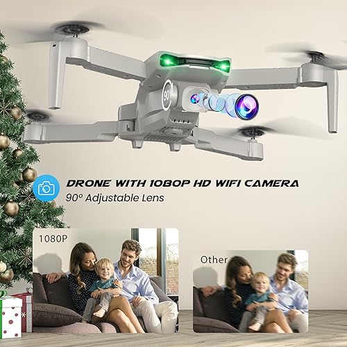 Miniatura 11 de SIMREX Drone con cámara 1080P para niños y adultos, cuadricóptero RC con retención de altitud, mini dron con una tecla de inicio, vuelo de punto