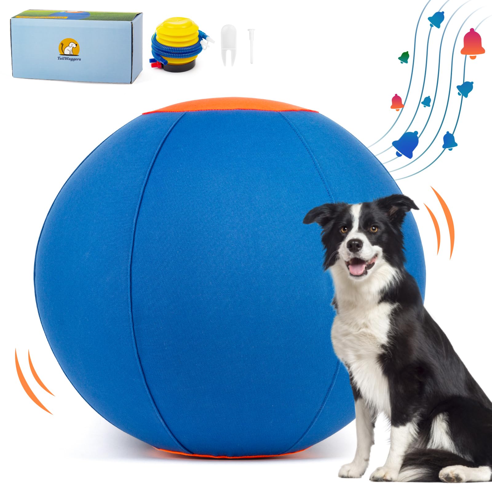 TailWaggers Jingle Herding Ball for Dogs,Durable Cover for Long-Lasting Dog Toys, for Exercise and Entertainment Dogs in Backyard-18in-Upgrade