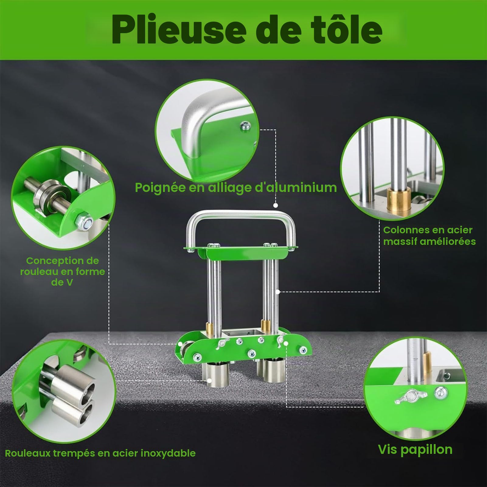 Rouleau de Chant pour Plier des Matériaux de Toiture en Métal à un Angle de 0 à 90 °, Outil de Pliage de Métal, Frein de Cintreuse à Rouleaux de Tôle avec Cisailles de 8 Pouces,