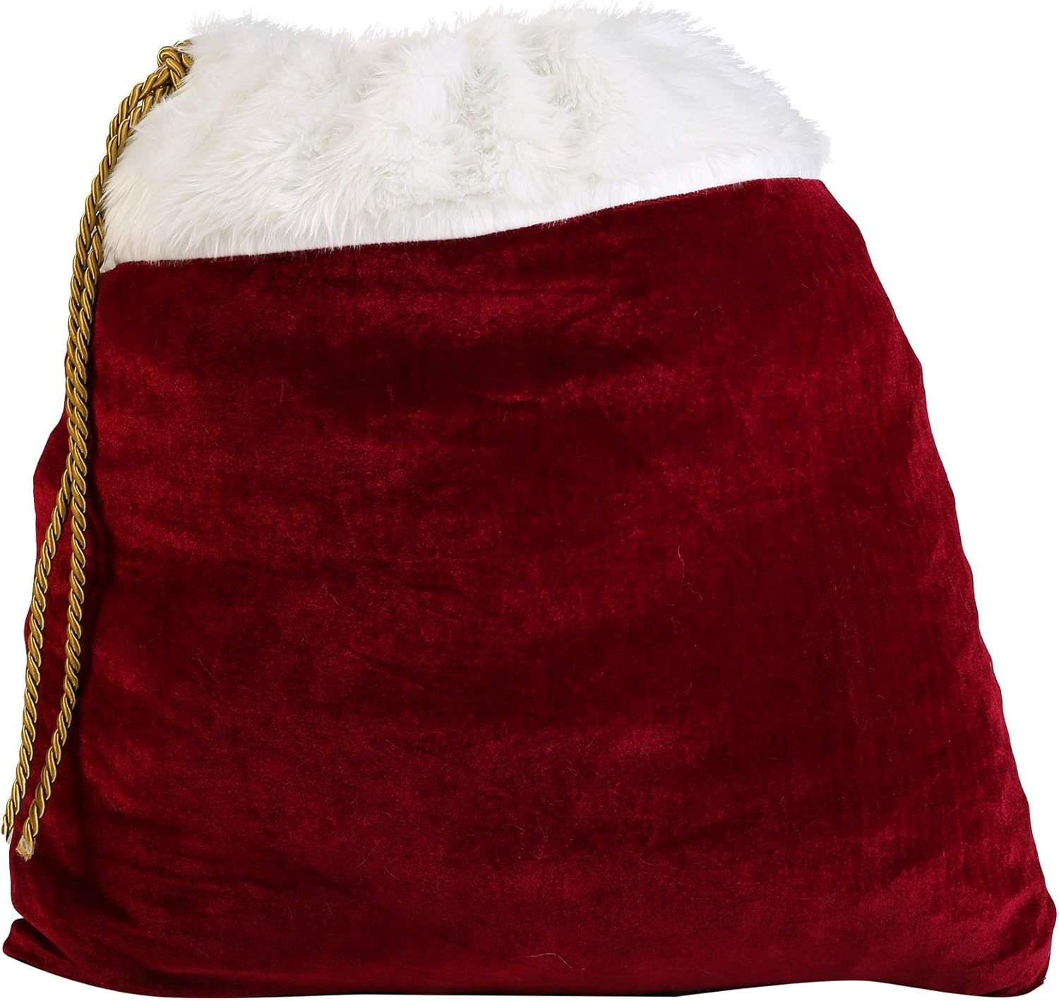 Santa's Red Christmas Toy Sack - Velvet Bag with Faux Fur Cuff and Gold Drawstring