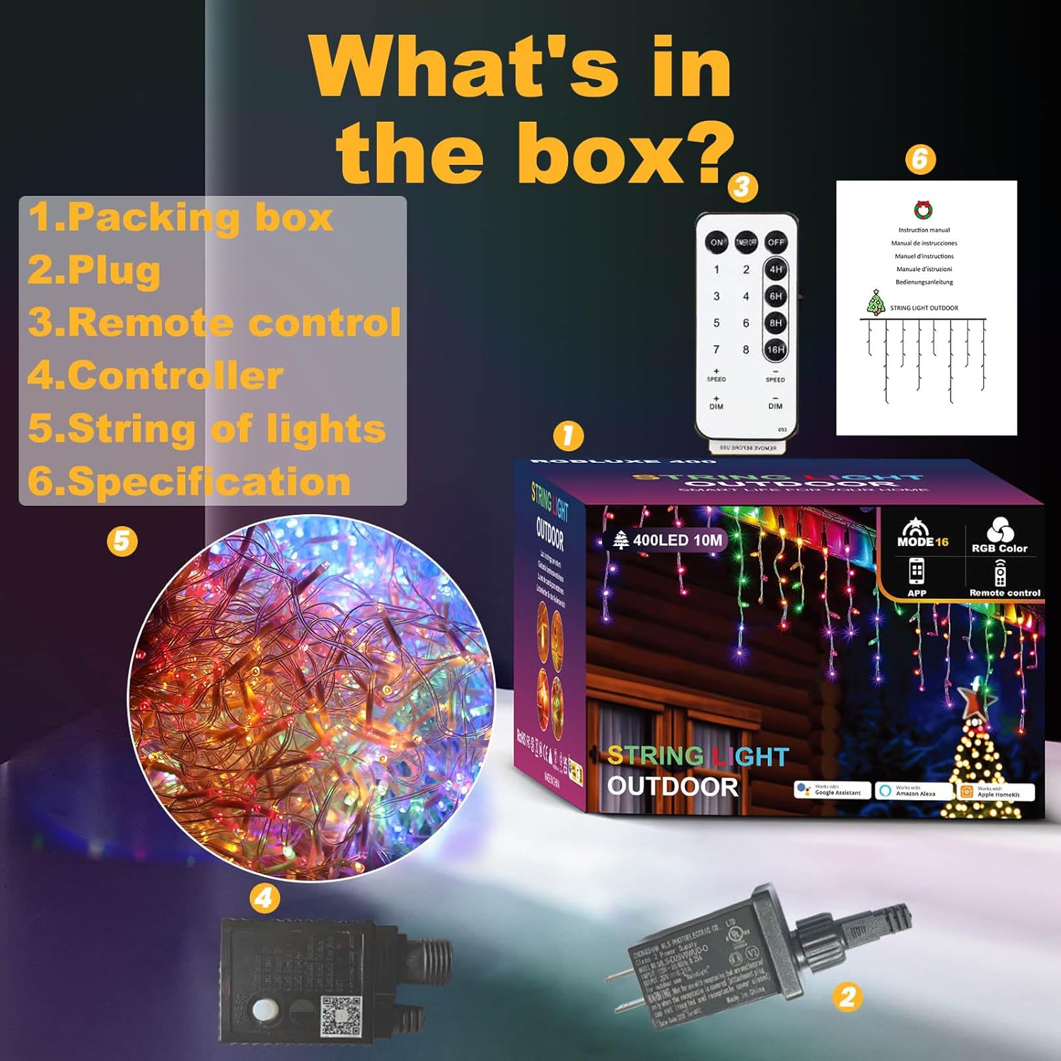 Christmas String Lights Outdoor, App and Remote Control, Warm White to Multicolor 49ft with 640 LEDs Waterproof for Outside Yard Patio Eave Decorations