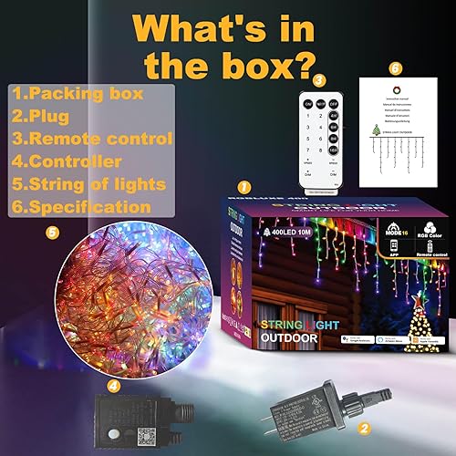 Miniatura 6 de Guirnalda de luces de Navidad para exteriores, de color blanco cálido a multicolor, 98 pies, 1280 LED con aplicación y control remoto para