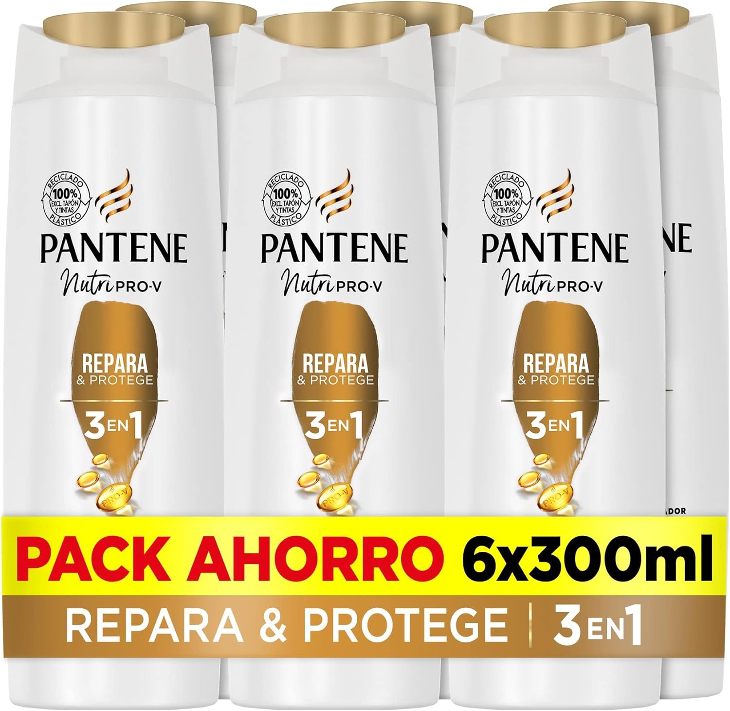 Pantene Champú + Acondicionador + Tratamiento 3en1 Repara & Protege Nutri Pro-V, Para Cabello Débil Y Dañado 6×300 ML