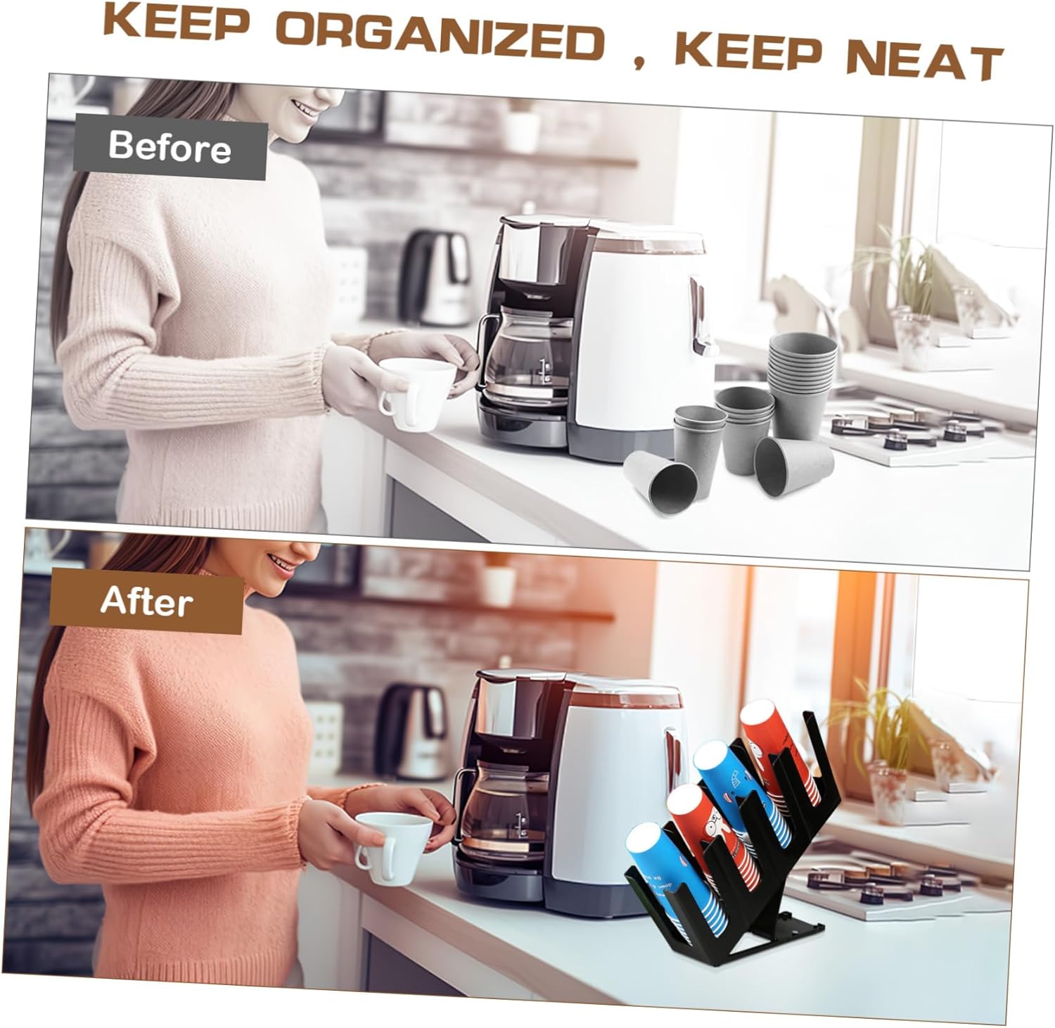 Garneck Space-Saving Paper Cups Organizer Coffee Organizer Station Tea Storage