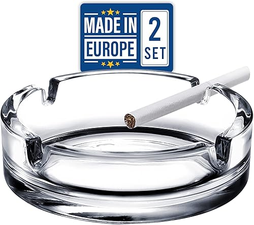 Ceniceros de cristal para cigarrillos, 2 ceniceros decorativos de cristal transparente, grandes bandejas de ceniza redondas para el hogar, oficina y