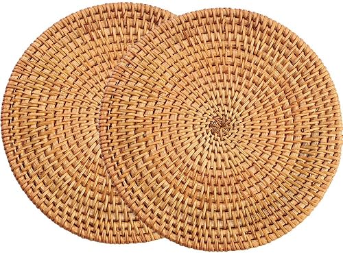 Manteles individuales de ratán tejido a mano natural de 13 pulgadas para mesa de comedor, tapetes decorativos resistentes al calor para encimeras de