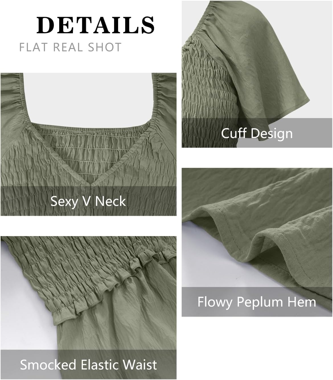 HEYTALALA Women's Summer Peplum Tops Ruffle Trim Short Sleeve Casual V Neck Smocked Blouses Dressy Shirt - Image 6