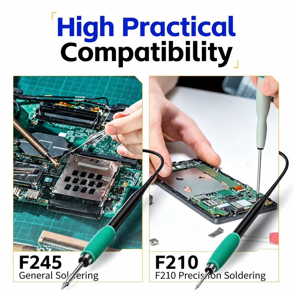 FNIRSI DWS-200 200W 245 Kit stazione di saldatura digitale di precisione con 6 punte per saldatore F245 e 2 mani di aiuto, valore di temperatura e modalità curva, 3 conservazione della temperatura,