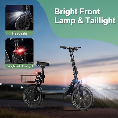 Miniatura 23 de NAVIC Scooter eléctrico con doble suspensión/frenado, motor de 350 W/500 W, 19/22 mph, rango máximo de 22/27 mi, scooter E plegable para adultos