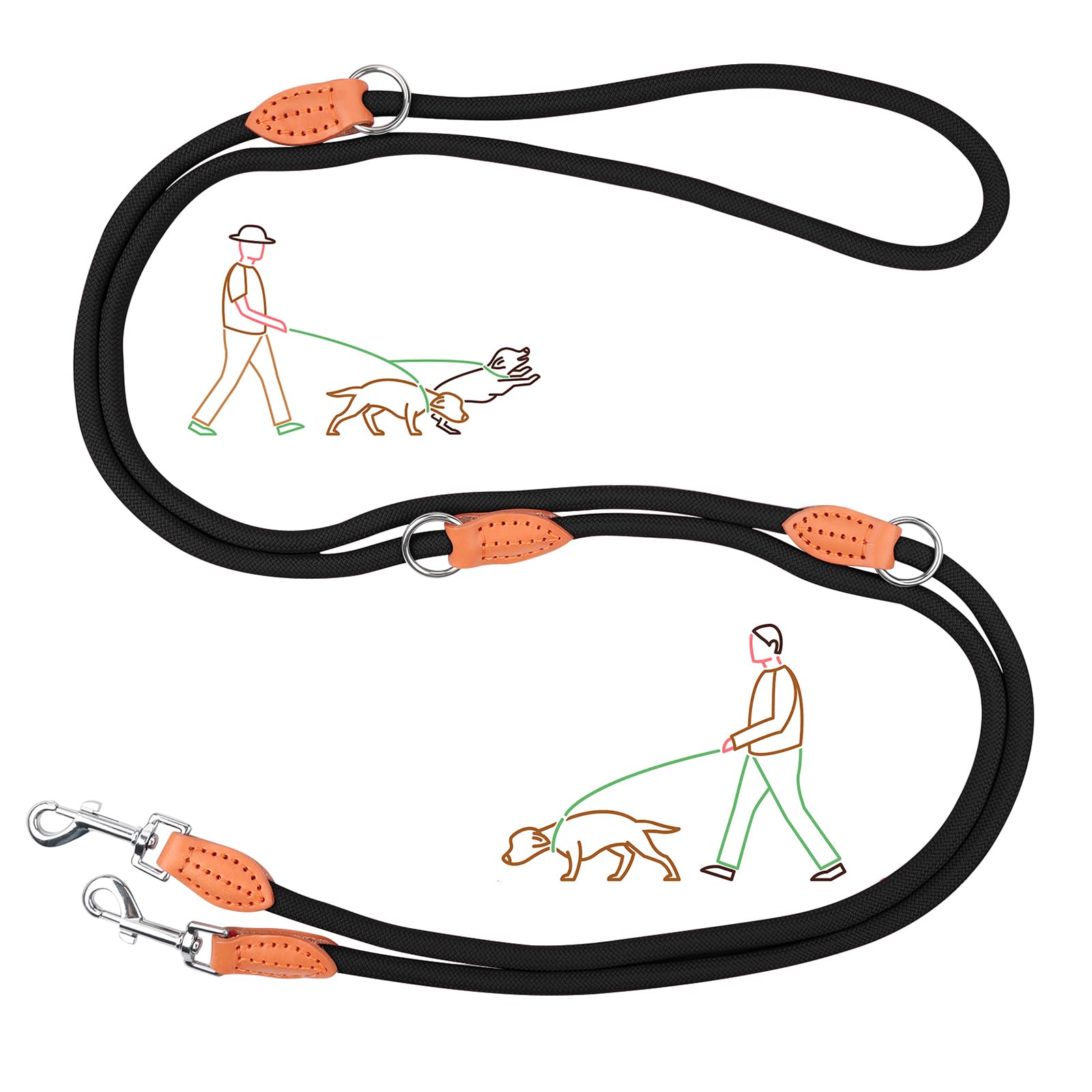 Getervb Correa de Perro Doble 3M Regulable Correa Retriever Duradera Correa de Manos Libres para Perros Pequeños Medianos Entrenar (Negro)