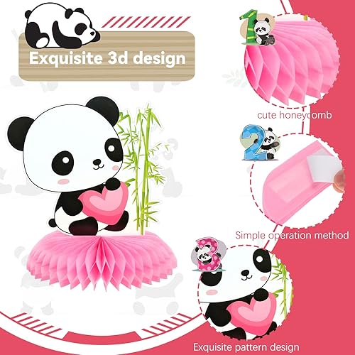 Miniatura 3 de 11 piezas de decoración de fiesta de panda, centros de mesa de panal, suministros de fiesta de panda, lindos centros de mesa de papel para niños,