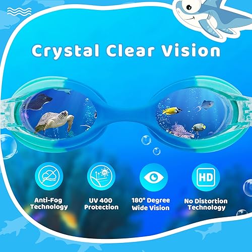 Miniatura 2 de Vvinca Kids Swim Goggles with Fabric Strap No Tangle Pain-Free, Anti-Fog Swimming Pool Goggle No Leak for Toddlers Girls Boys