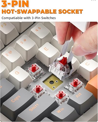 Miniatura 6 de MAGIC-REFINER Teclado mecánico inalámbrico RK96, modo dual 2.4GBT5.0 receptor 2 en 1, 100 teclas intercambiables en caliente, interruptores rojos