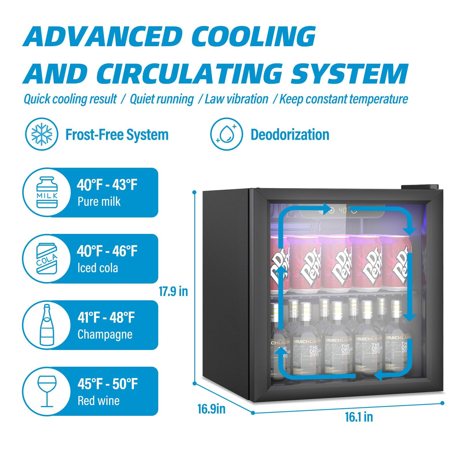 Erivess Compact Freestanding Beverage Refrigerator, 60 Can/1.3 Cubic Feet Mini Fridge with Glass Front Door for Soda, Beer or Wine, Under Counter Small Refrigerator with Adjustable Shelves on Fridge.com
