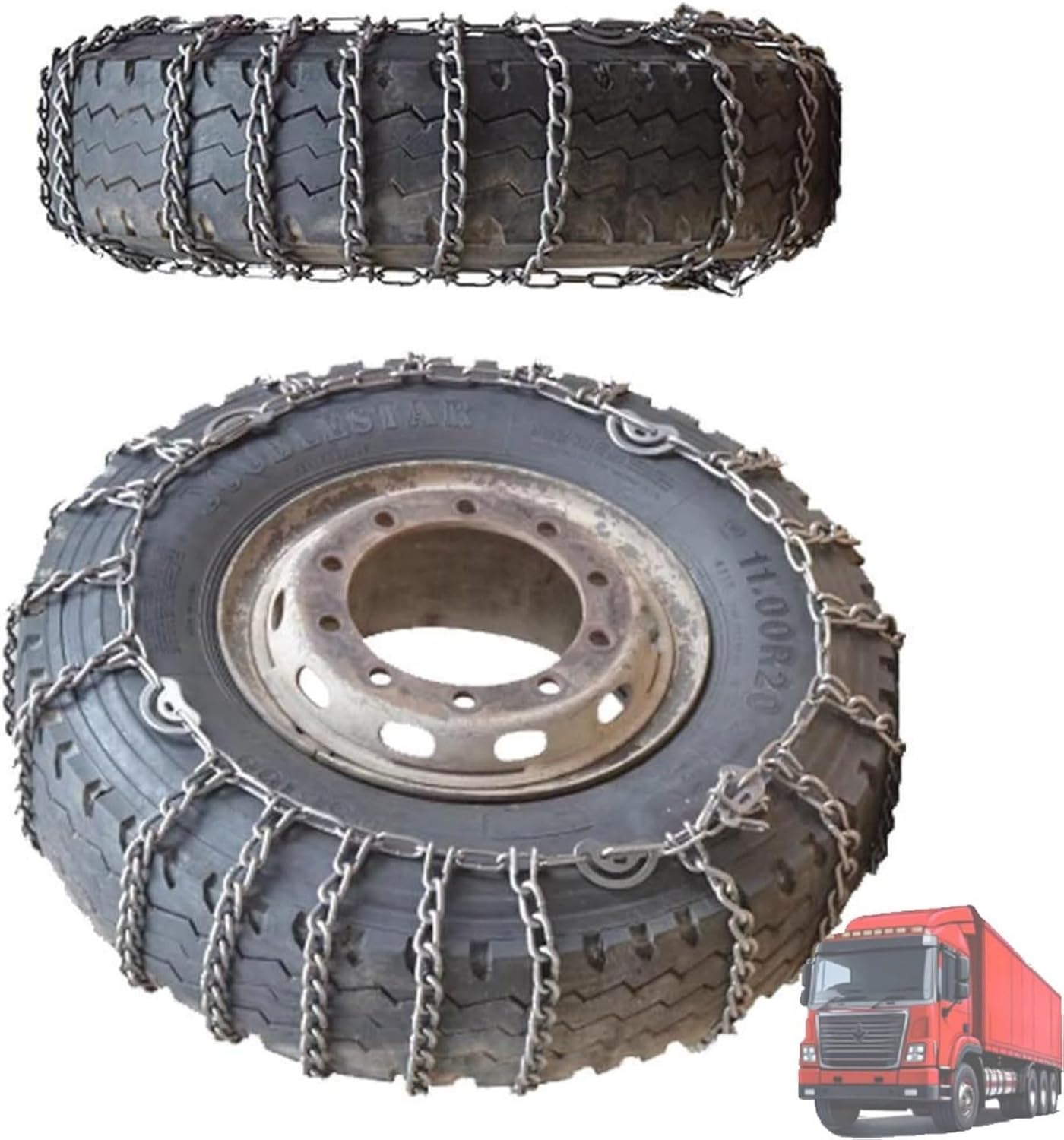 2pcs 9mm Snow Chains for Trucks & SUVs – Reinforced Anti-Skid Chains –Easy On and Off for Ice Snow & Sand 10.00-20 2pcs 10R22.5
