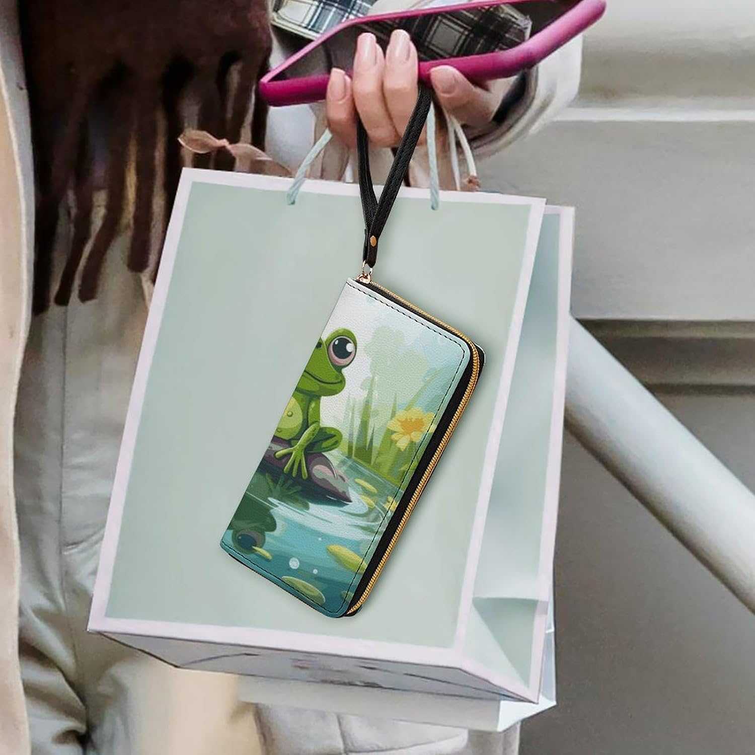 Frog in Pond Wristlet Clutch Wallet with 4 Card Slots image 2